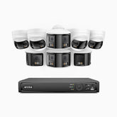 FDH800 - 4K 8 Kanal PoE Panorama Überwachungskamera-Set mit 4 Bullet Kameras & 4 Turm Kameras, zwei Objektiven, 180° Ultraweitwinkel, intelligenter Dual-Licht-Nachtsicht, Zwei-Wege-Audio, aktivem Sirenenton & Alarm, Personen- & Fahrzeugerkennung, IP67